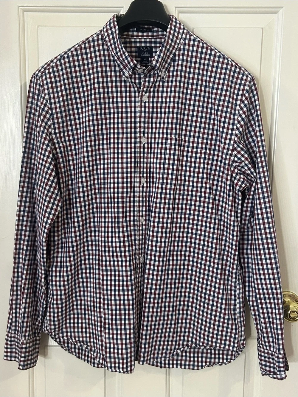 J.Crew Flex Washed Classic Fit Stretch Blue White Red Check Button Men’s XL